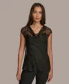 Donna Karan Blouse Top Women's Black Sleeveless Sheer Cowl Neck Fts1504 In Black