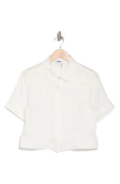 Donna Karan Boxy Crop Button-up Shirt In Ivory