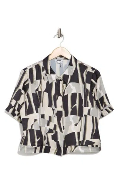 Donna Karan Boxy Crop Button-up Shirt In Skyline Jacquard