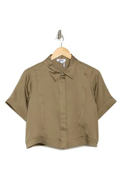 Donna Karan Boxy Crop Button-up Shirt In Utility Gr