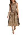 Donna Karan Brocade Midi A Line Dress With Illusion Neckline In Brown
