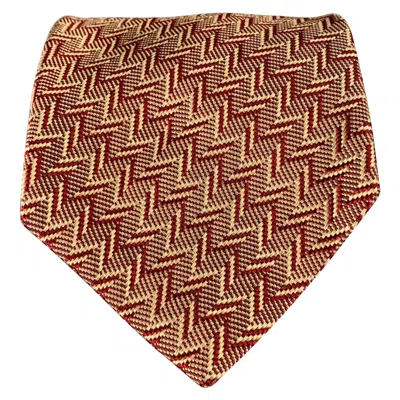 Pre-owned Donna Karan Burgundy Beige Zig Zag Silk Tie In Red