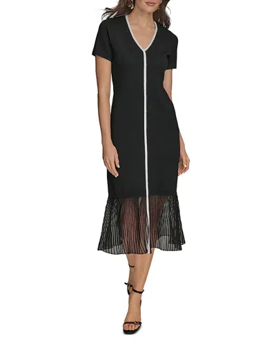 Donna Karan Button Front Midi Dress In Black Cream