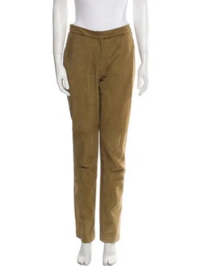 Pre-owned Donna Karan Calfskin Straight Leg Pants In Neutral