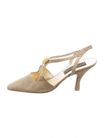 Pre-owned Donna Karan Canvas Animal Print Slingback Pumps In Gold/metallic