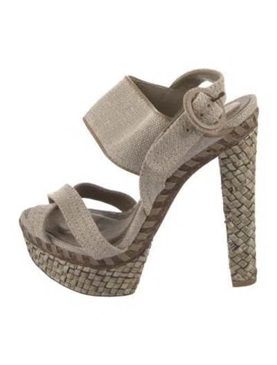 Pre-owned Donna Karan Canvas Animal Print Slingback Sandals In Neutral