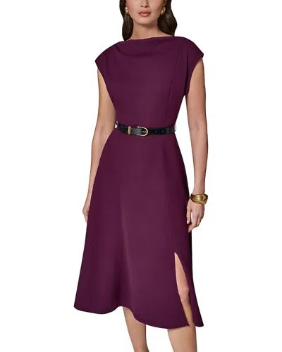 Donna Karan Cap Sleeve Boat Neck Belted A Line Dress In Blue