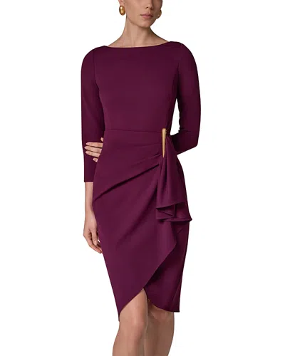 Donna Karan Cascade Ruffle Boat Neck Sheath Dress In Purple