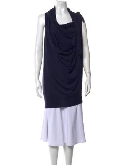 Pre-owned Donna Karan Cashmere Cowl Neck Top In Blue