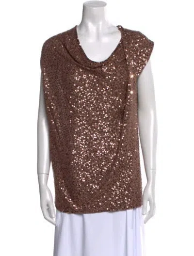 Pre-owned Donna Karan Cashmere Cowl Neck Top In Brown