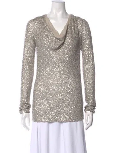Pre-owned Donna Karan Cashmere Cowl Neck Top In Gray