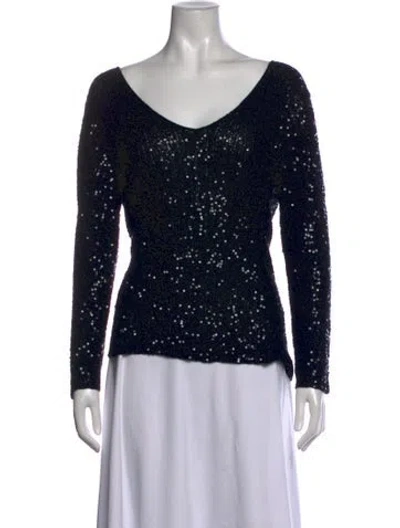 Pre-owned Donna Karan Cashmere Graphic Print Top In Black