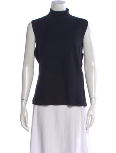 Pre-owned Donna Karan Cashmere Mock Neck Sweater In Blue