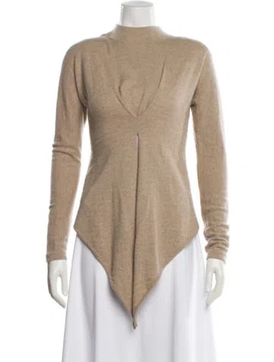 Pre-owned Donna Karan Cashmere Mock Neck Sweater In Neutral
