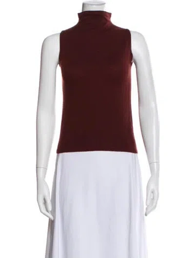 Pre-owned Donna Karan Cashmere Mock Neck Top In Burgundy