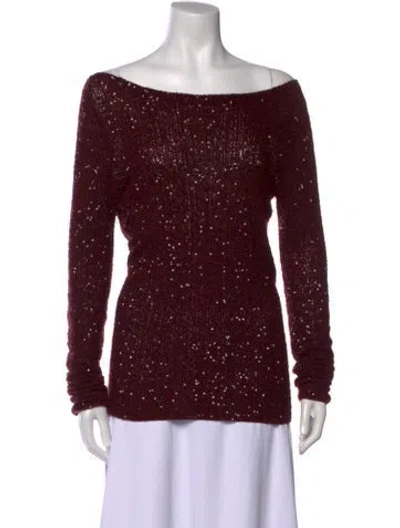 Pre-owned Donna Karan Cashmere Off-the-shoulder Sweater In Burgundy