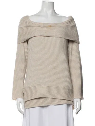 Pre-owned Donna Karan Cashmere Off-the-shoulder Sweater In Neutrals