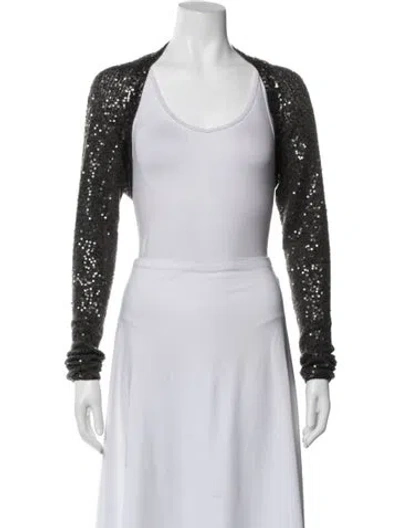 Pre-owned Donna Karan Cashmere Patterned Bolero In Gray