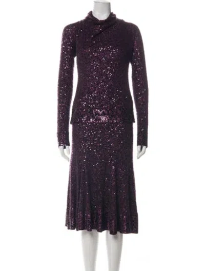 Pre-owned Donna Karan Cashmere Patterned Skirt Set In Purple