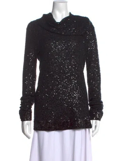 Pre-owned Donna Karan Cashmere Patterned Sweater In Black