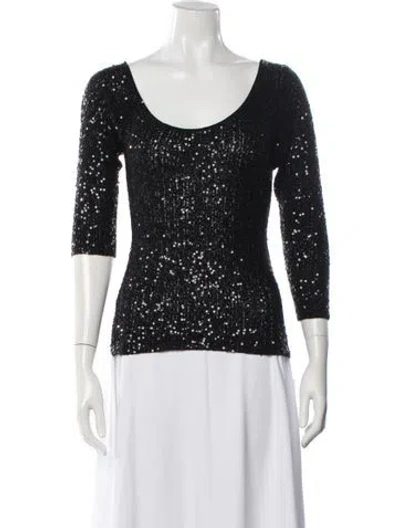Pre-owned Donna Karan Cashmere Patterned Sweater In Black