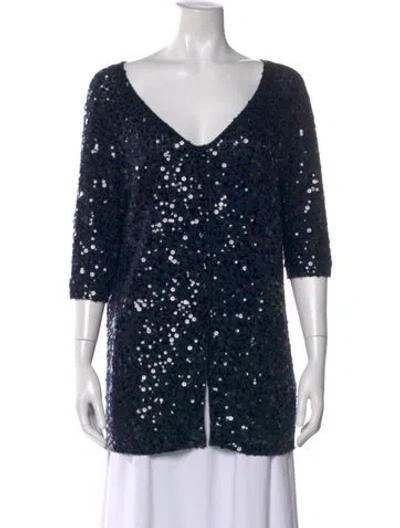 Pre-owned Donna Karan Cashmere Patterned Sweater In Blue