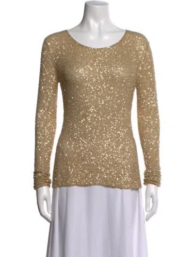 Pre-owned Donna Karan Cashmere Patterned Sweater In Gold