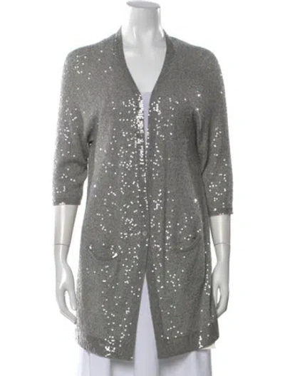 Pre-owned Donna Karan Cashmere Patterned Sweater In Gray