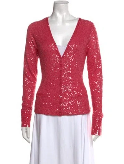 Pre-owned Donna Karan Cashmere Patterned Sweater In Red