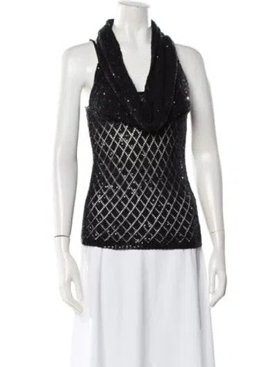 Pre-owned Donna Karan Cashmere Patterned Top In Black