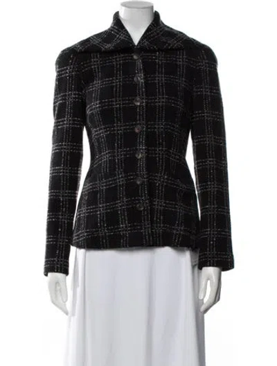 Pre-owned Donna Karan Cashmere Plaid Print Blazer In Black