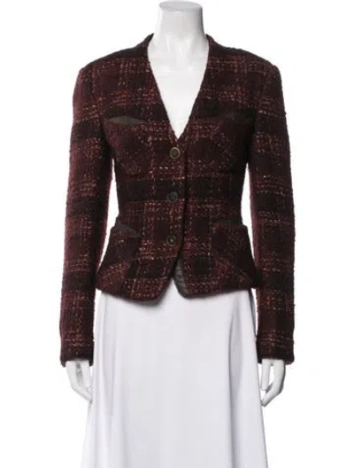 Pre-owned Donna Karan Cashmere Plaid Print Blazer In Brown