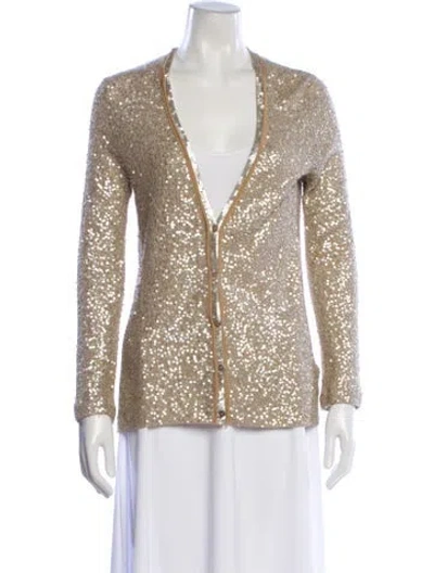 Pre-owned Donna Karan Cashmere Plunge Neckline Sweater In Gold