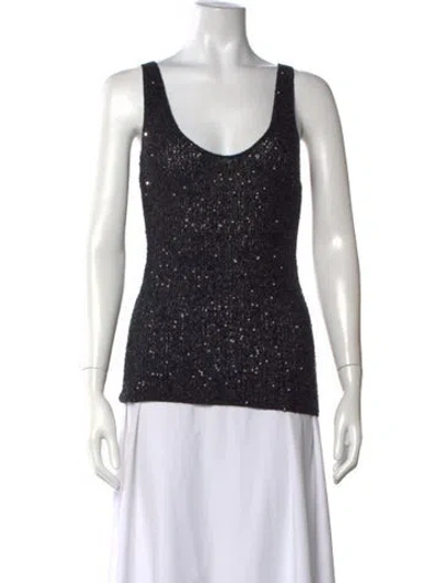 Pre-owned Donna Karan Cashmere Scoop Neck Top In Blue