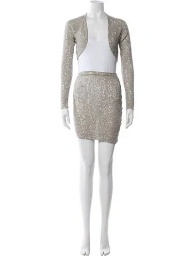 Pre-owned Donna Karan Cashmere Sequin Embellishments Skirt Suit W/ Tags In Neutrals