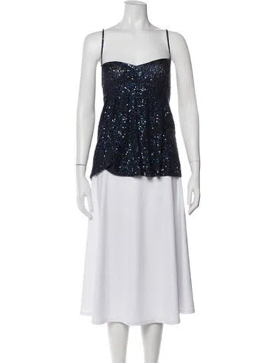 Pre-owned Donna Karan Cashmere Square Neckline Top In Blue