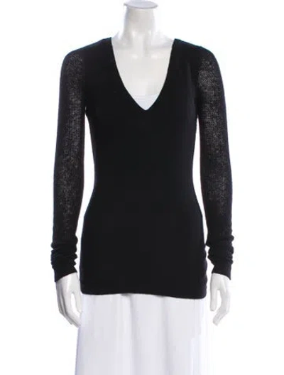 Pre-owned Donna Karan Cashmere V-neck Sweater In Black