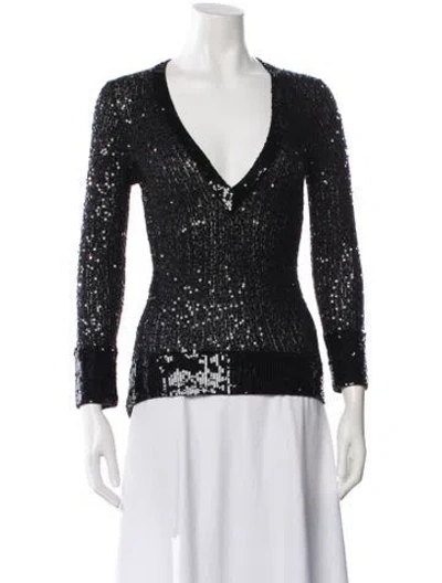 Pre-owned Donna Karan Cashmere V-neck Sweater In Black