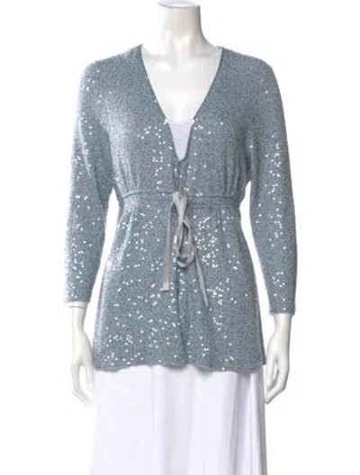 Pre-owned Donna Karan Cashmere V-neck Sweater In Blue