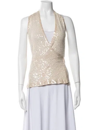 Pre-owned Donna Karan Cashmere V-neck Sweater In Neutrals