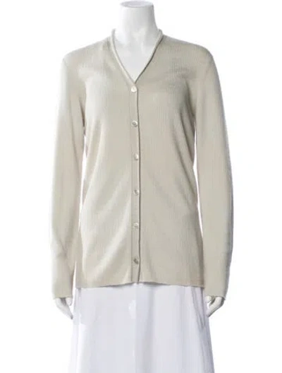 Pre-owned Donna Karan Cashmere V-neck Sweater In Neutrals