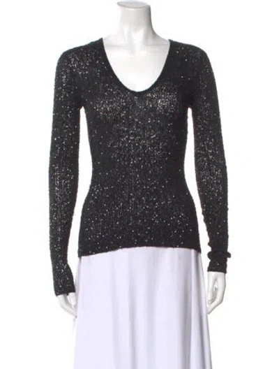 Pre-owned Donna Karan Cashmere V-neck Top In Black