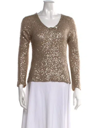 Pre-owned Donna Karan Cashmere V-neck Top In Brown