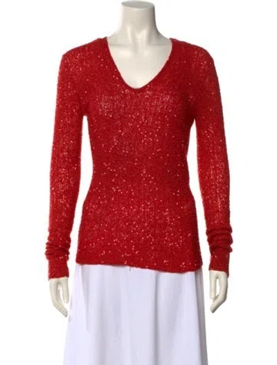 Pre-owned Donna Karan Cashmere V-neck Top In Red