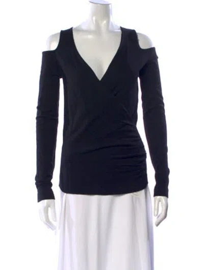 Pre-owned Donna Karan Cashmere V-neck Top W/ Tags In Blue