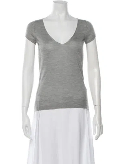 Pre-owned Donna Karan Cashmere V-neck T-shirt W/ Tags In Grey