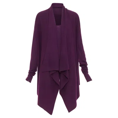 Donna Karan Cashmere Wool Silk Sweater Draped Cardigan Twin Set In Purple