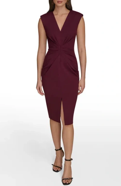 Donna Karan Center Ruched Crepe Sheath Dress In Purple