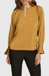 Donna Karan Chain Long Sleeve Crepe Top In Antique Gold