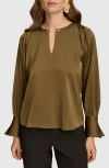 Donna Karan Chain Long Sleeve Crepe Top In Beech